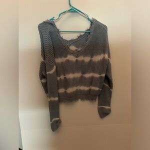 Blue and white striped crop sweater